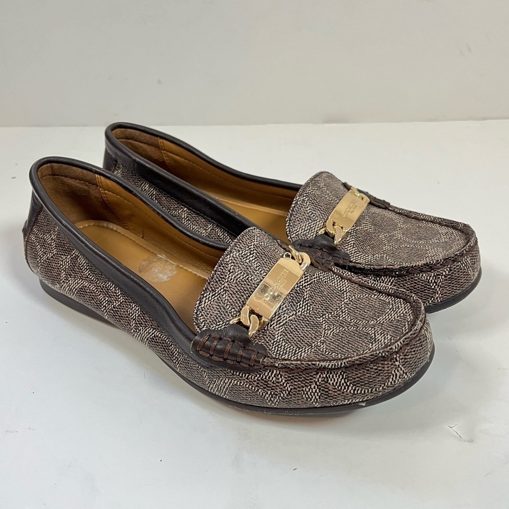 Coach Signature Embossed Canvas Loafer Olive Brown Size 6.5 B